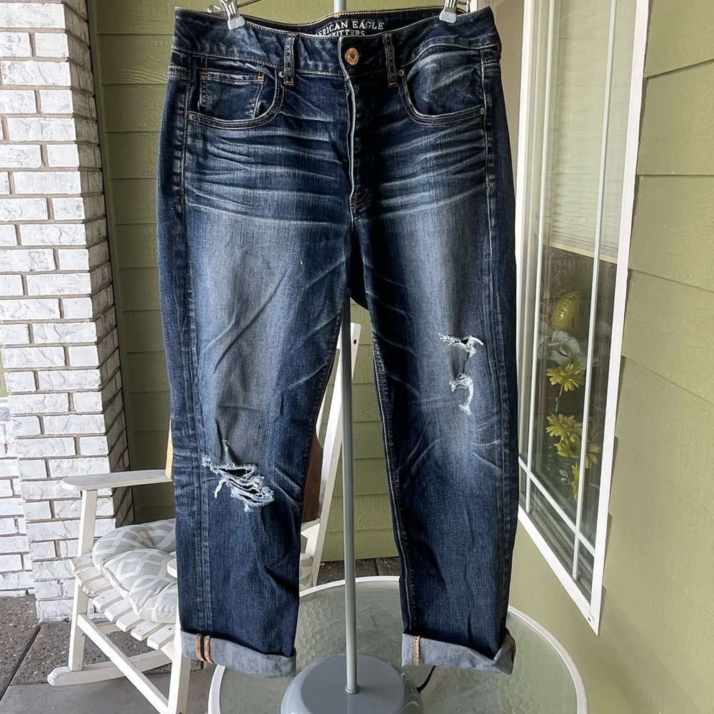 American Eagle Outfitters Distressed Dark Blue Tomgirl Jeans